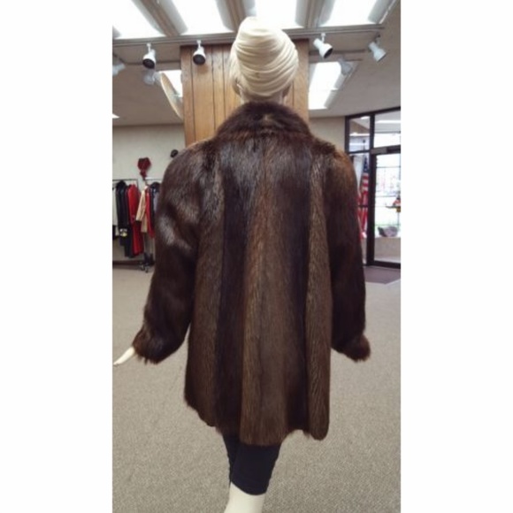 Natural Brown Long Hair Beaver Fur 32” Jacket - Picture 3 of 4